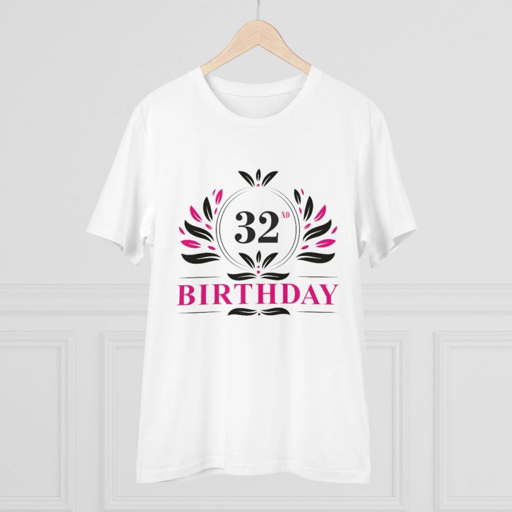 Men's PC Cotton 32nd Birthday Printed T Shirt (Color: White, Thread Count: 180GSM)