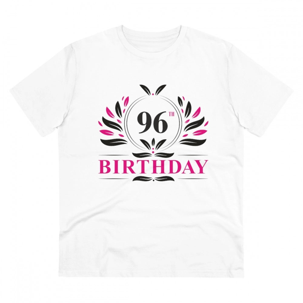 Men's PC Cotton 96th Birthday Printed T Shirt (Color: White, Thread Count: 180GSM)