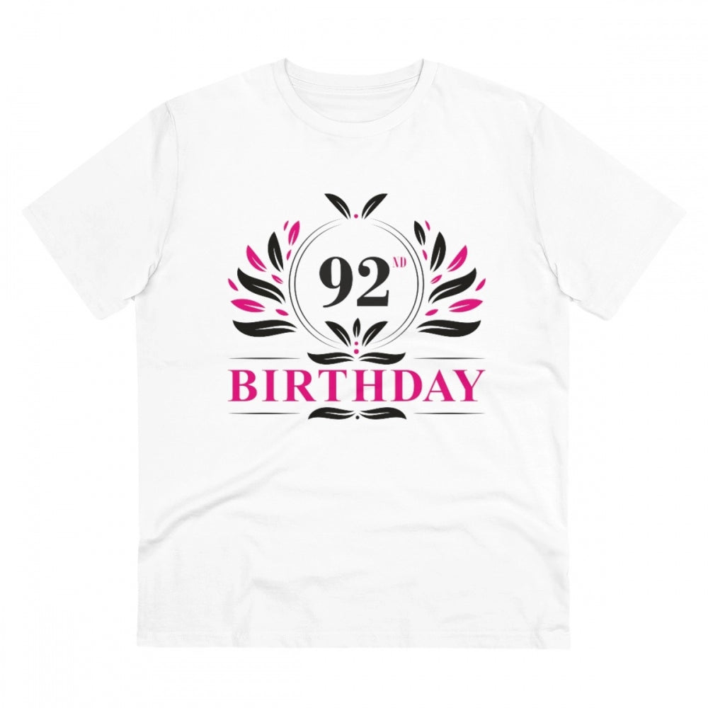 Men's PC Cotton 92nd Birthday Printed T Shirt (Color: White, Thread Count: 180GSM)
