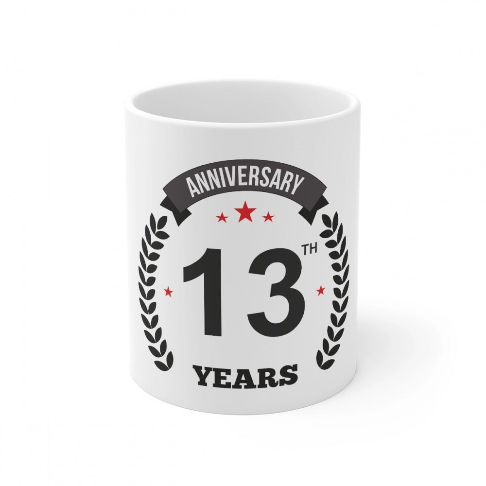 Ceramic 13th Anniversary Printed Coffee Mug (Color: White, Capacity:330ml)