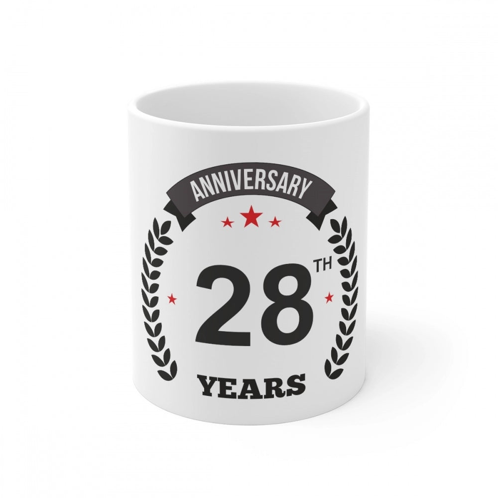 Ceramic 28th Anniversary Printed Coffee Mug (Color: White, Capacity:330ml)