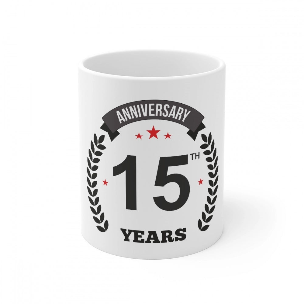 Ceramic 15th Anniversary Printed Coffee Mug (Color: White, Capacity:330ml)