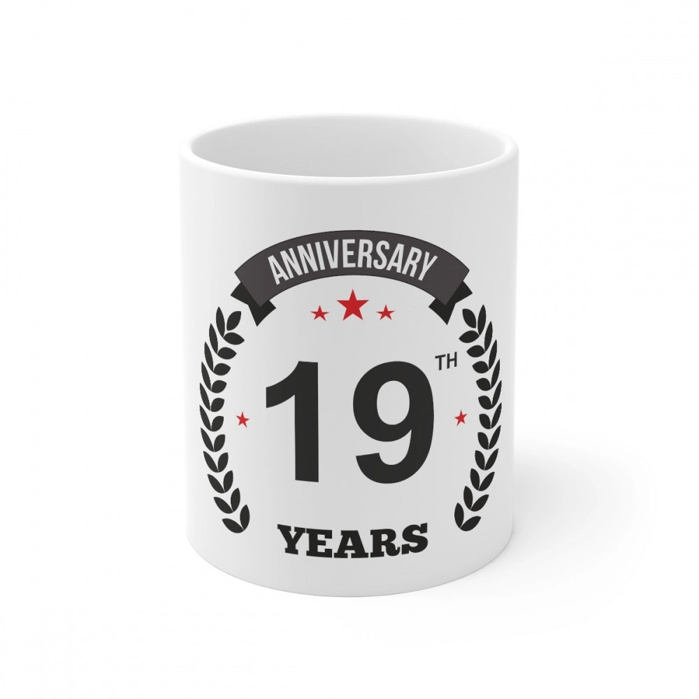 Ceramic 19th Anniversary Printed Coffee Mug (Color: White, Capacity:330ml)