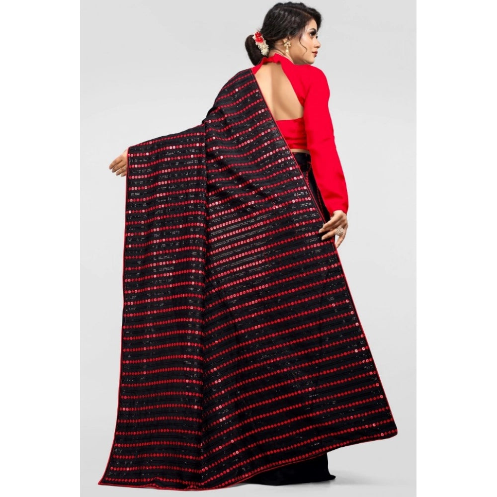 Women's Vichitra Saree with Blouse (Red, 5-6 Mtrs)