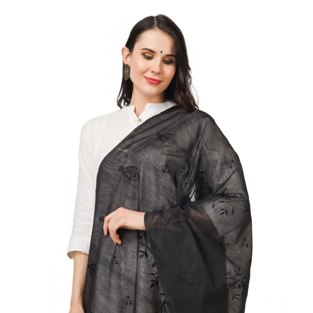 Women's Cotton Embroidered Dupatta (Black, Length: 2.25 to 2.50 Mtr)