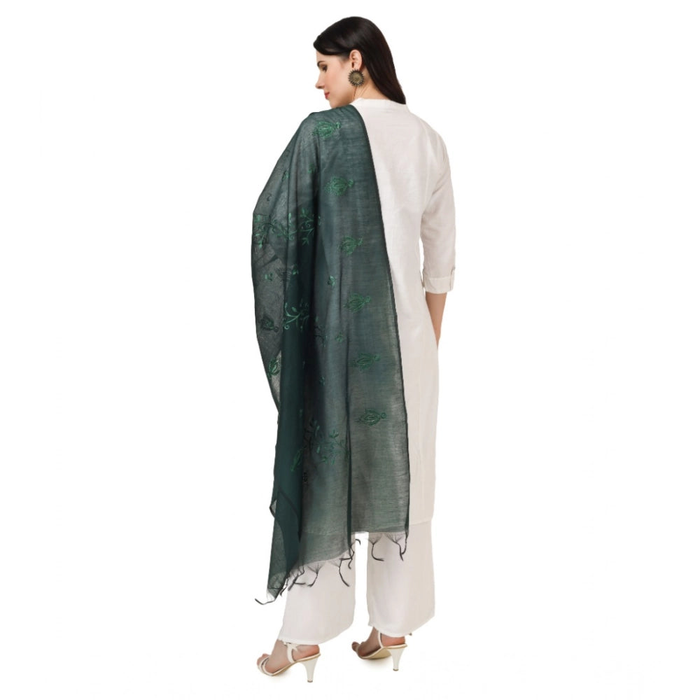 Women's Cotton Embroidered Dupatta (Green, Length: 2.25 to 2.50 Mtr)