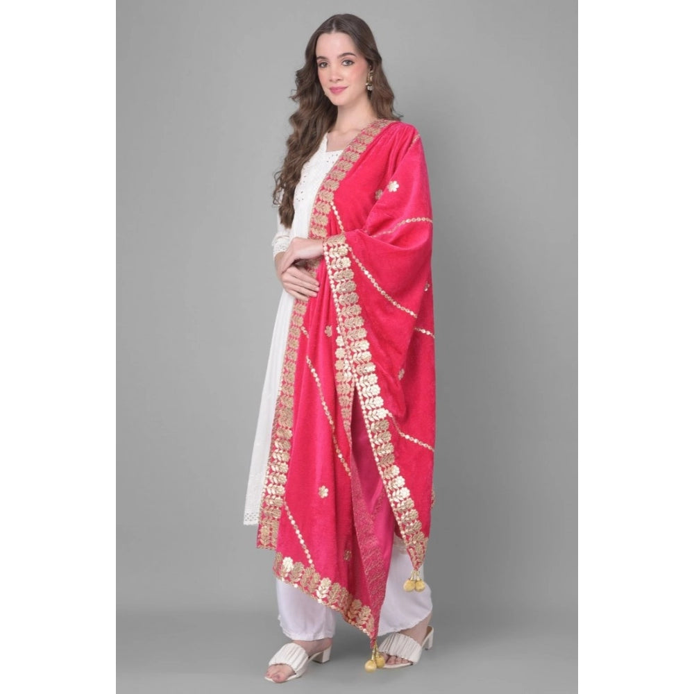 Women's Velvet Gotta Patti Dupatta (Pink, Length: 2.25 to 2.50 Mtr)