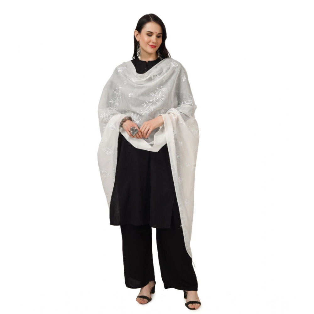 Women's Cotton Embroidered Dupatta (White, Length: 2.25 to 2.50 Mtr)