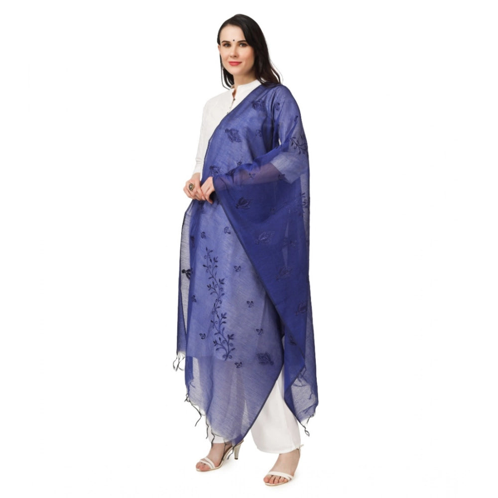 Women's Cotton Embroidered Dupatta (Blue, Length: 2.25 to 2.50 Mtr)