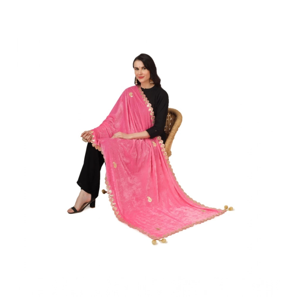 Women's Velvet Gotta Patti Dupatta (Pink, Length: 2.25 to 2.50 Mtr)