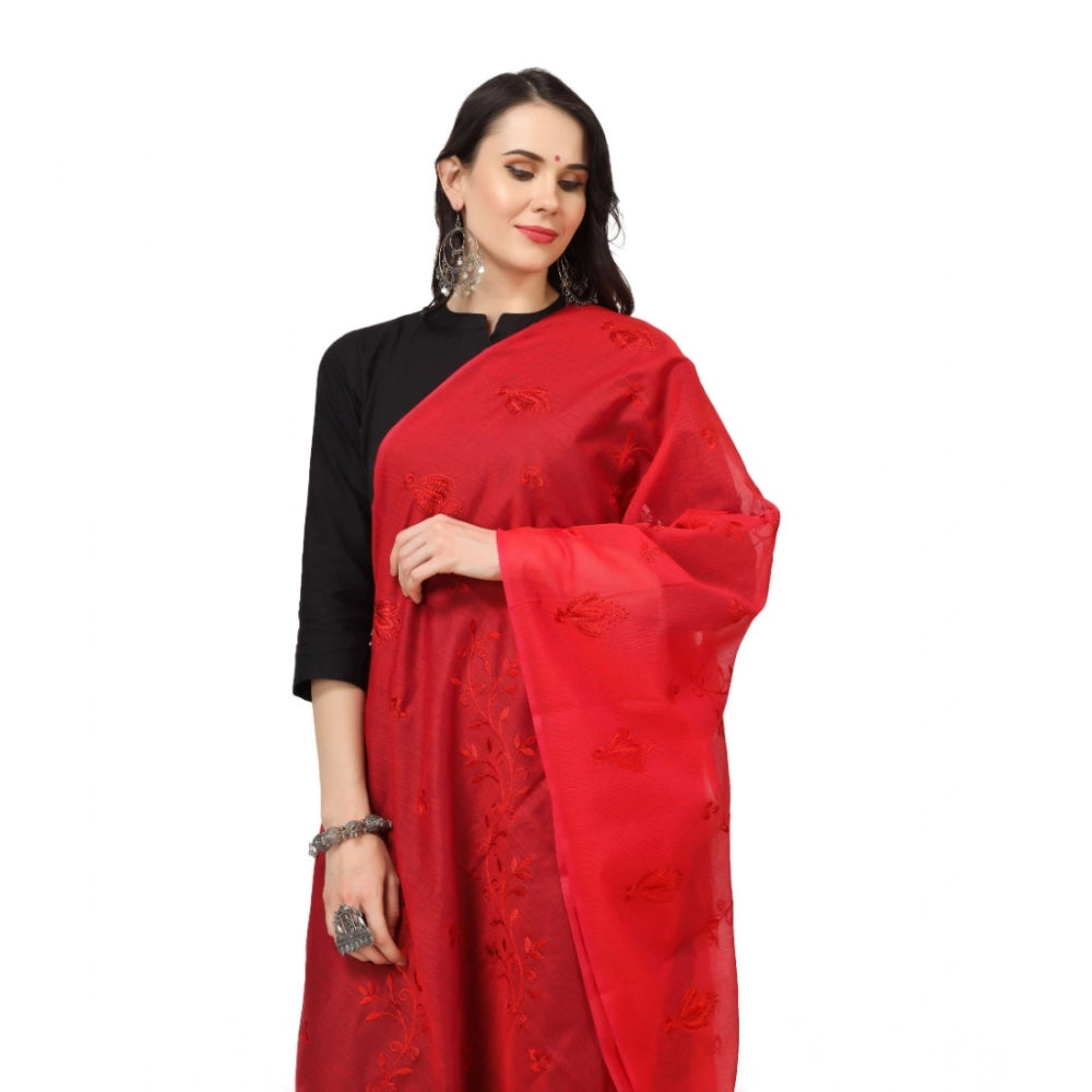 Women's Cotton Embroidered Dupatta (Red, Length: 2.25 to 2.50 Mtr)