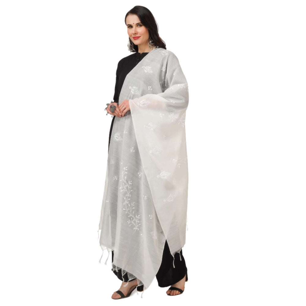 Women's Cotton Embroidered Dupatta (White, Length: 2.25 to 2.50 Mtr)