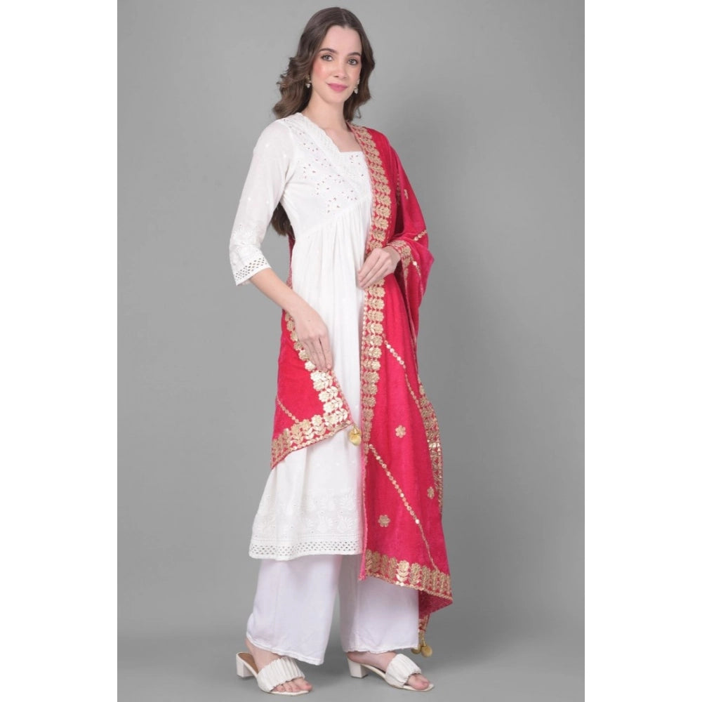 Women's Velvet Gotta Patti Dupatta (Pink, Length: 2.25 to 2.50 Mtr)
