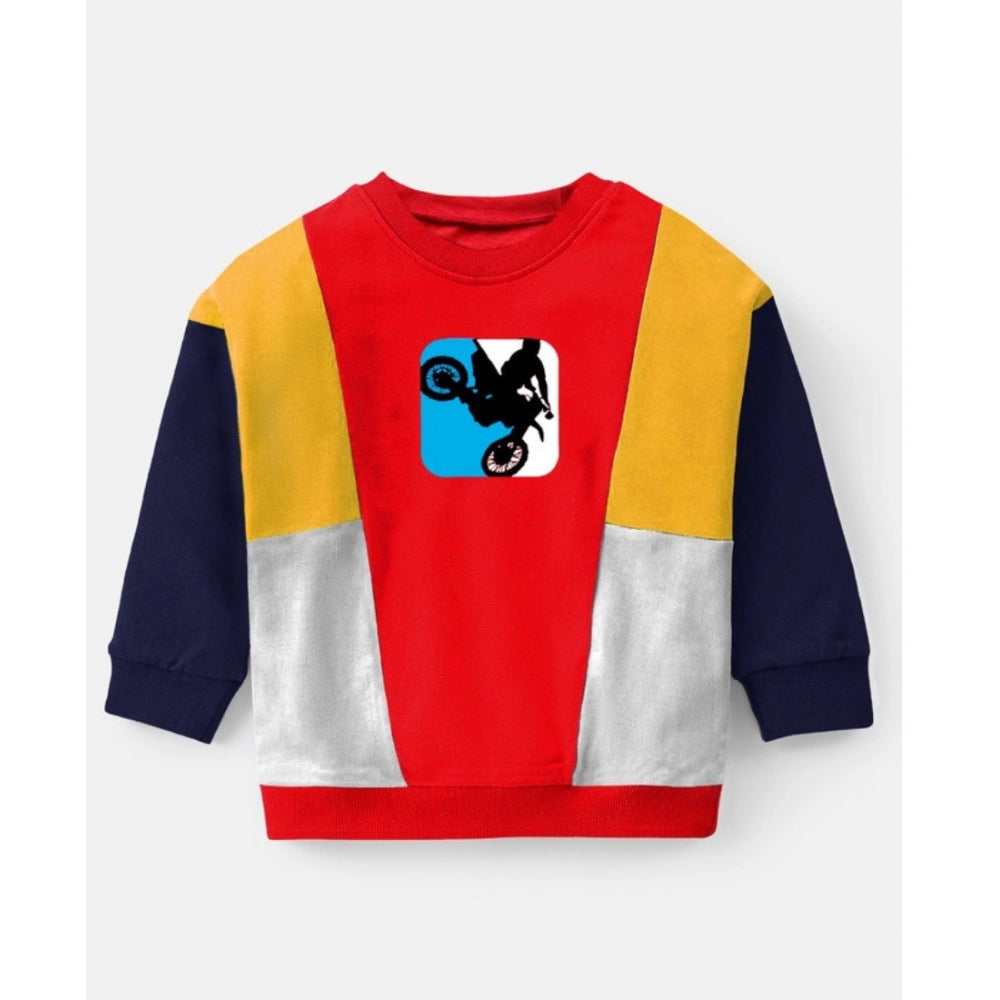 Boy's Casual Full Sleeve Printed Cotton T Shirt With Pant (Red)