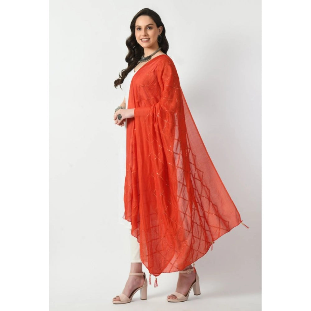 Women's Chanderi Self Design Dupatta (Orange, Length: Free Size)