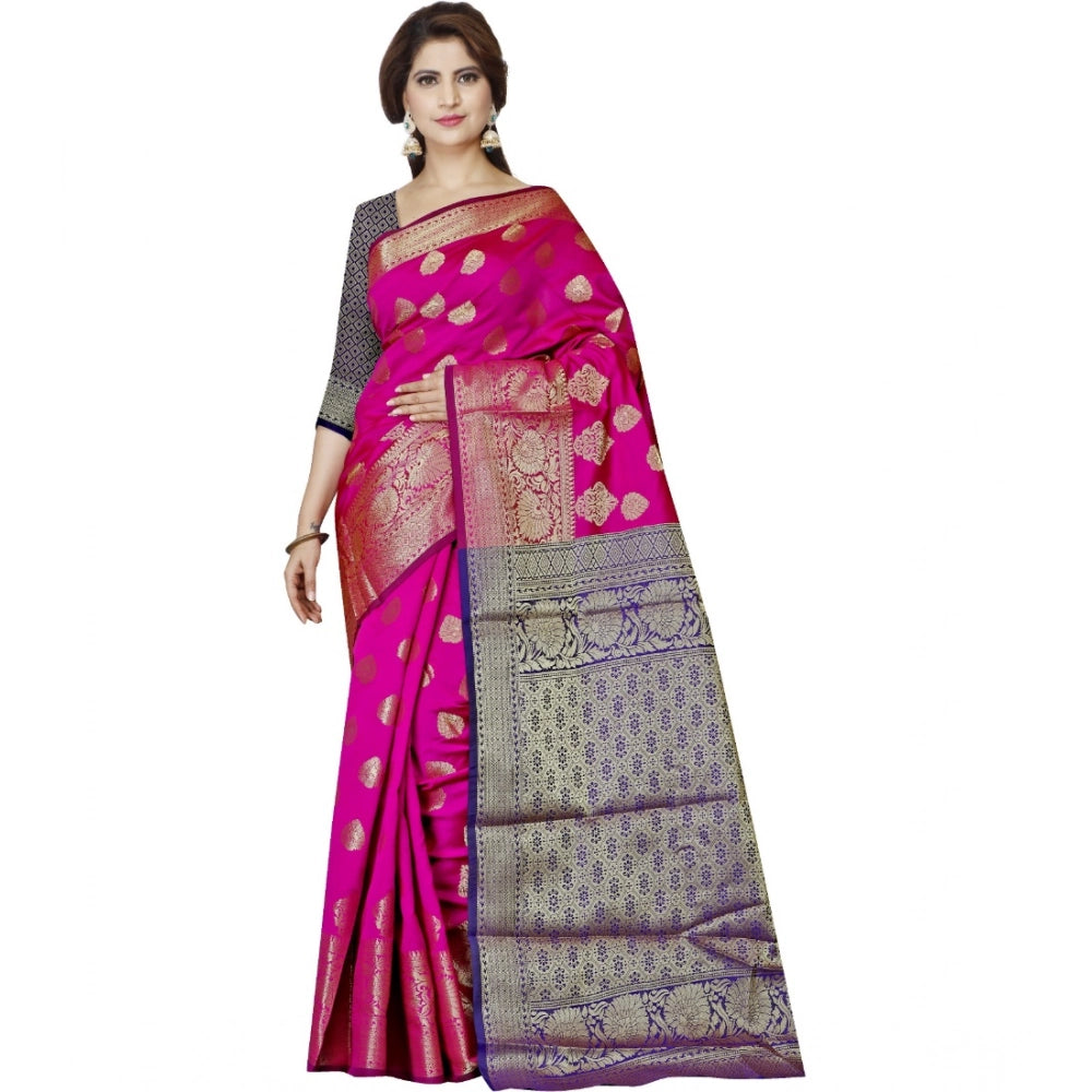 Women's Jacquard Woven Saree With Unstitched Blouse 5.5Mtr (Pink)