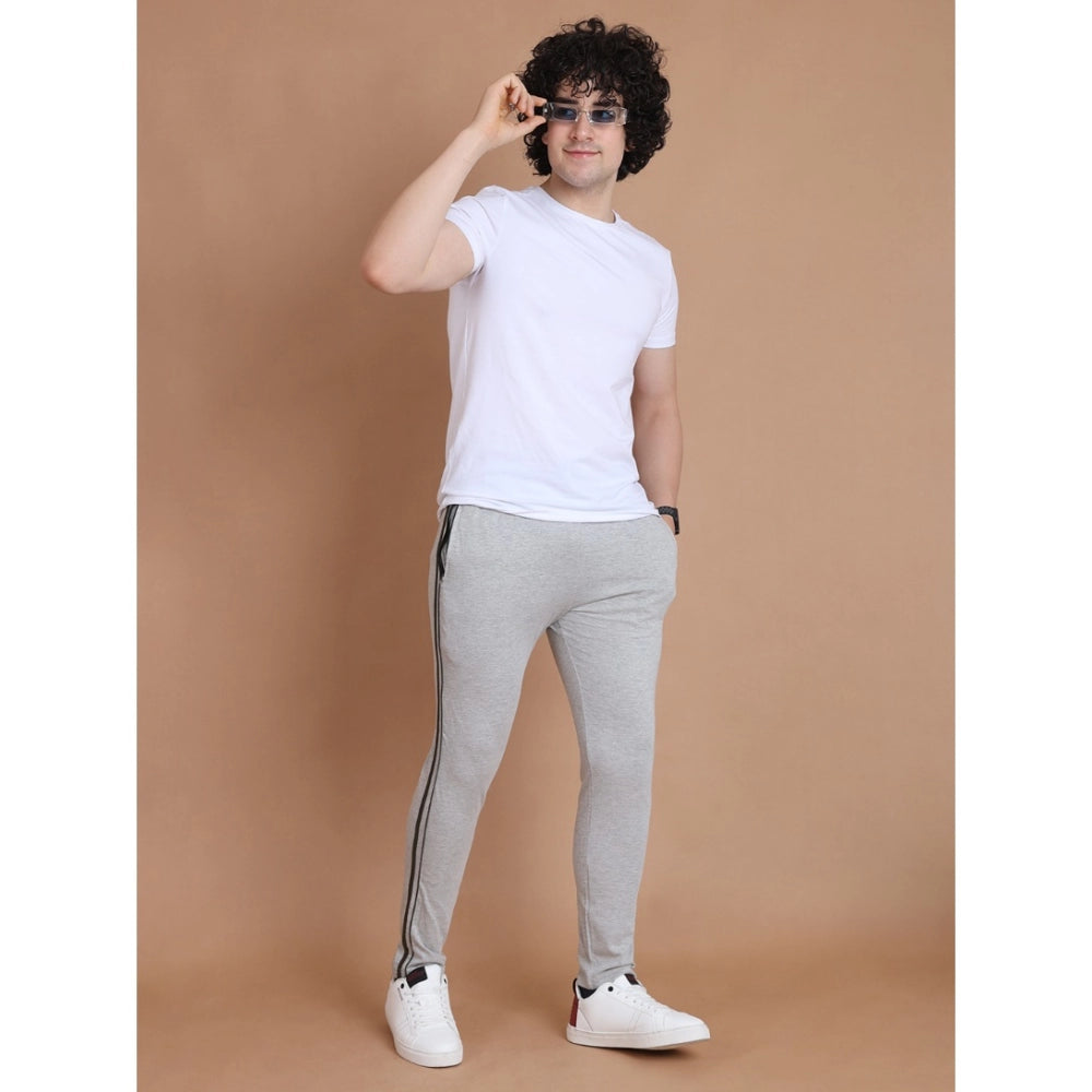 Men's Casual Cotton Striped Full Length Track Pant (Greymelange)