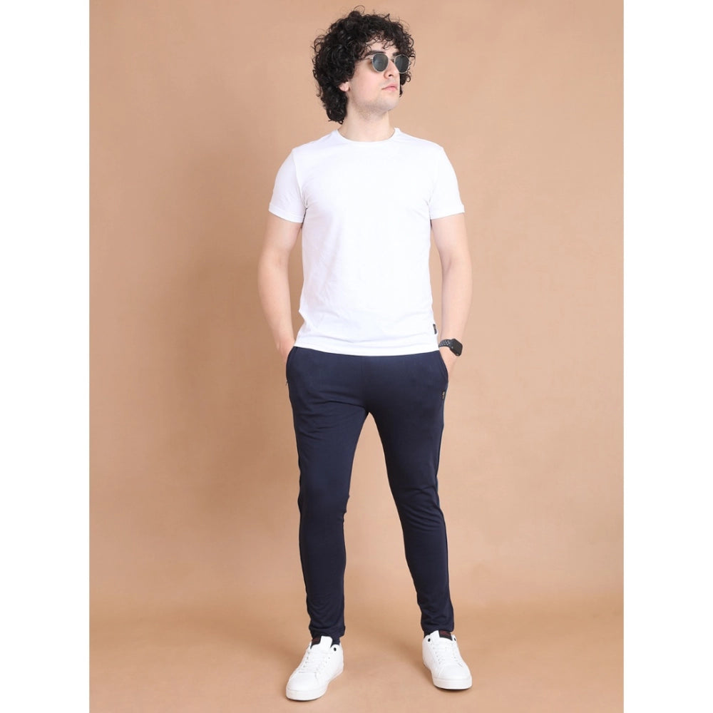 Men's Casual Cotton Striped Full Length Track Pant (Navy)