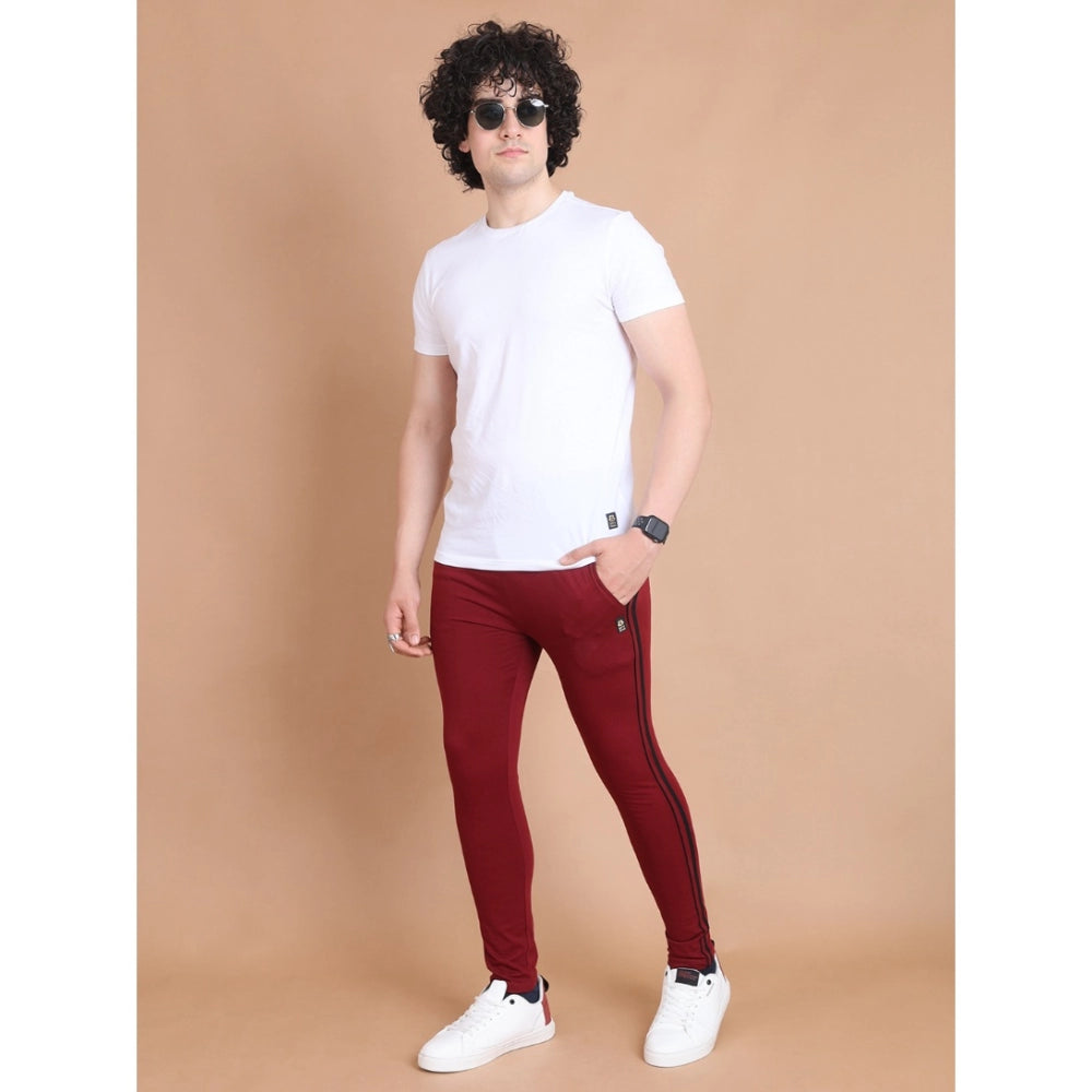 Men's Casual Cotton Striped Full Length Track Pant (Maroon)