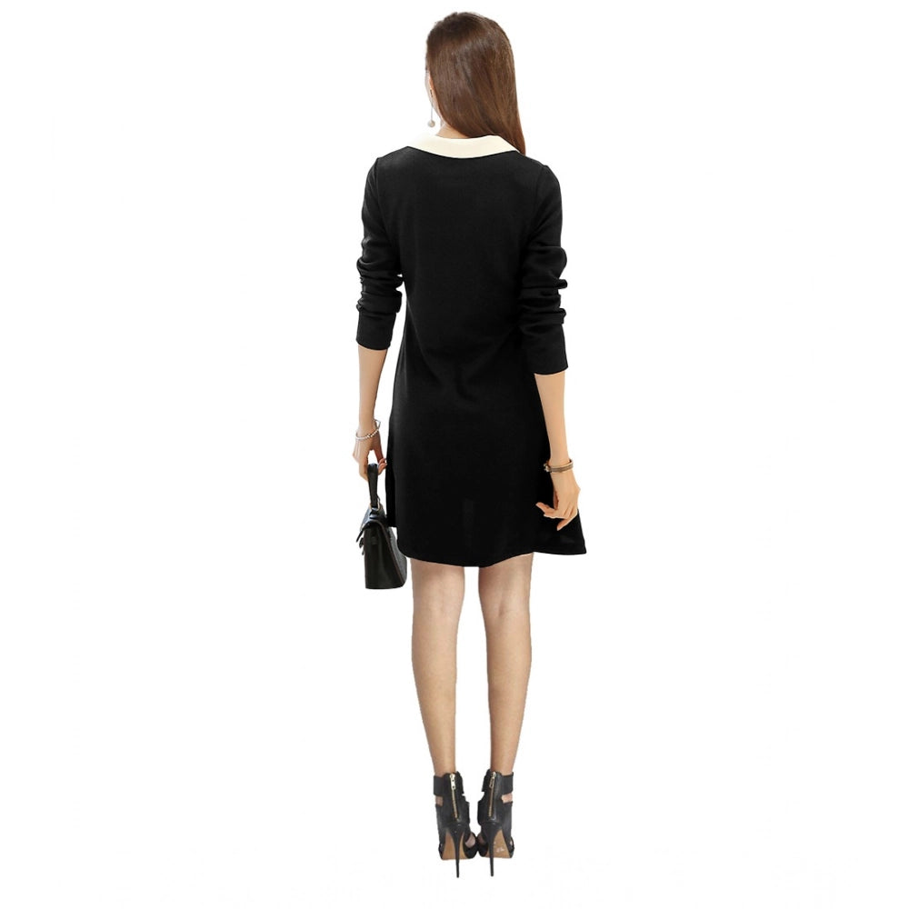 Women's Polyester Solid Collar 3-4th Dress (Black)
