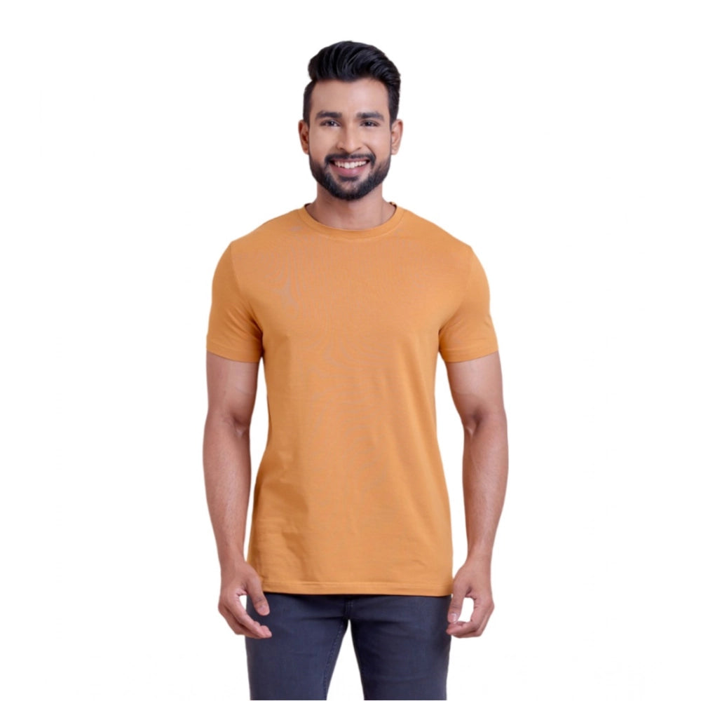 Men's Casual Cotton Solid Half Sleeve Round Neck T-Shirt (Brown)