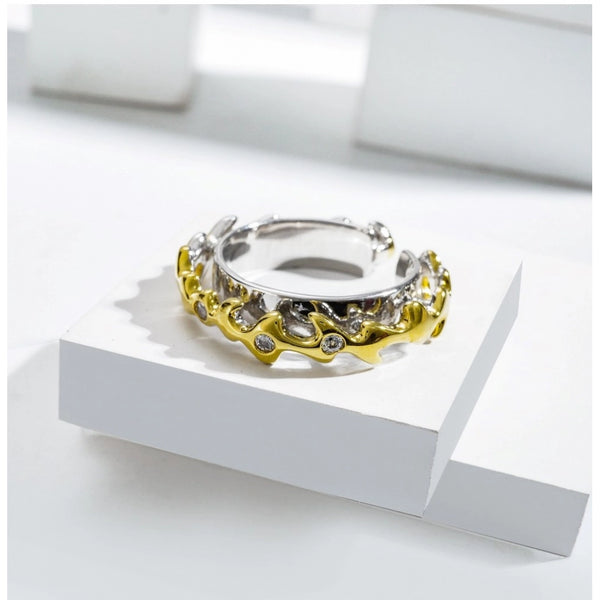 Stainless Steel Double Tone High-Quality Freesize Ring (Silver Plated)