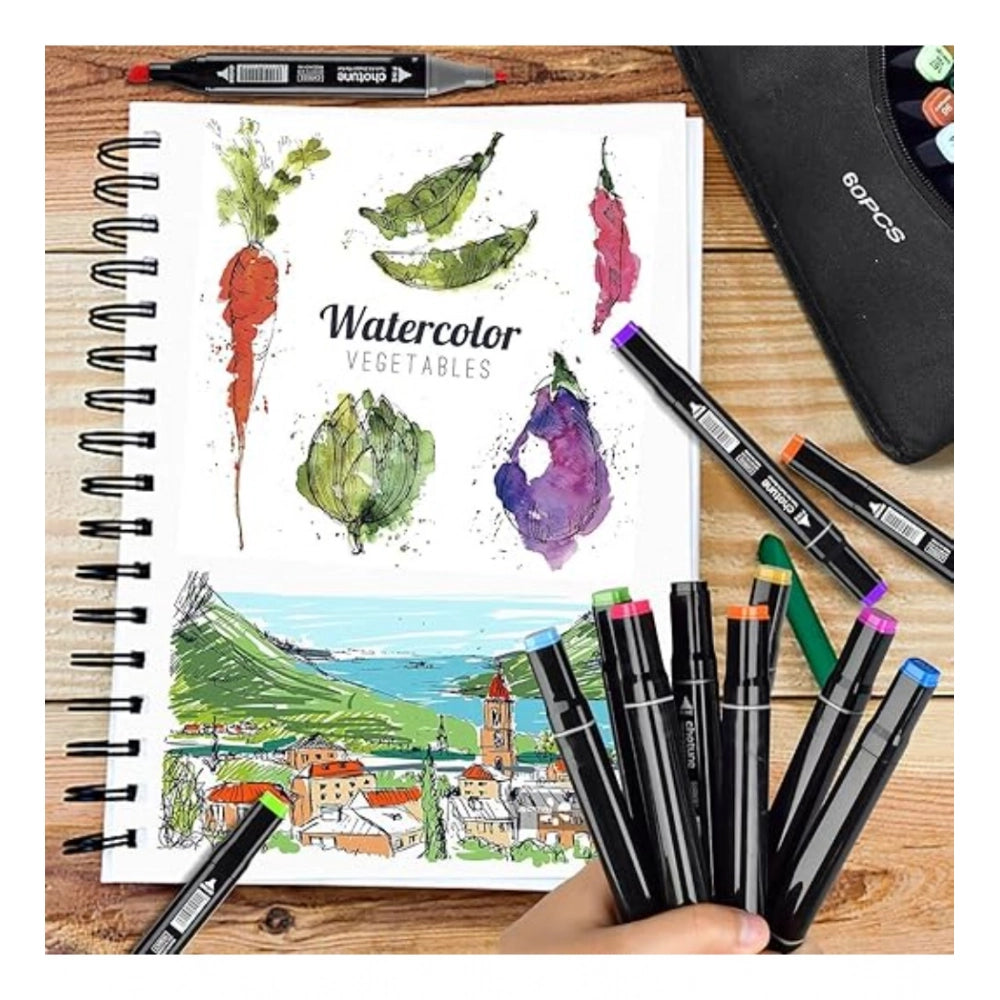 Plastic 60Pcs Colors Art Markers Sketch Pen Dual Tip Artist Art Marker (Multicolor )