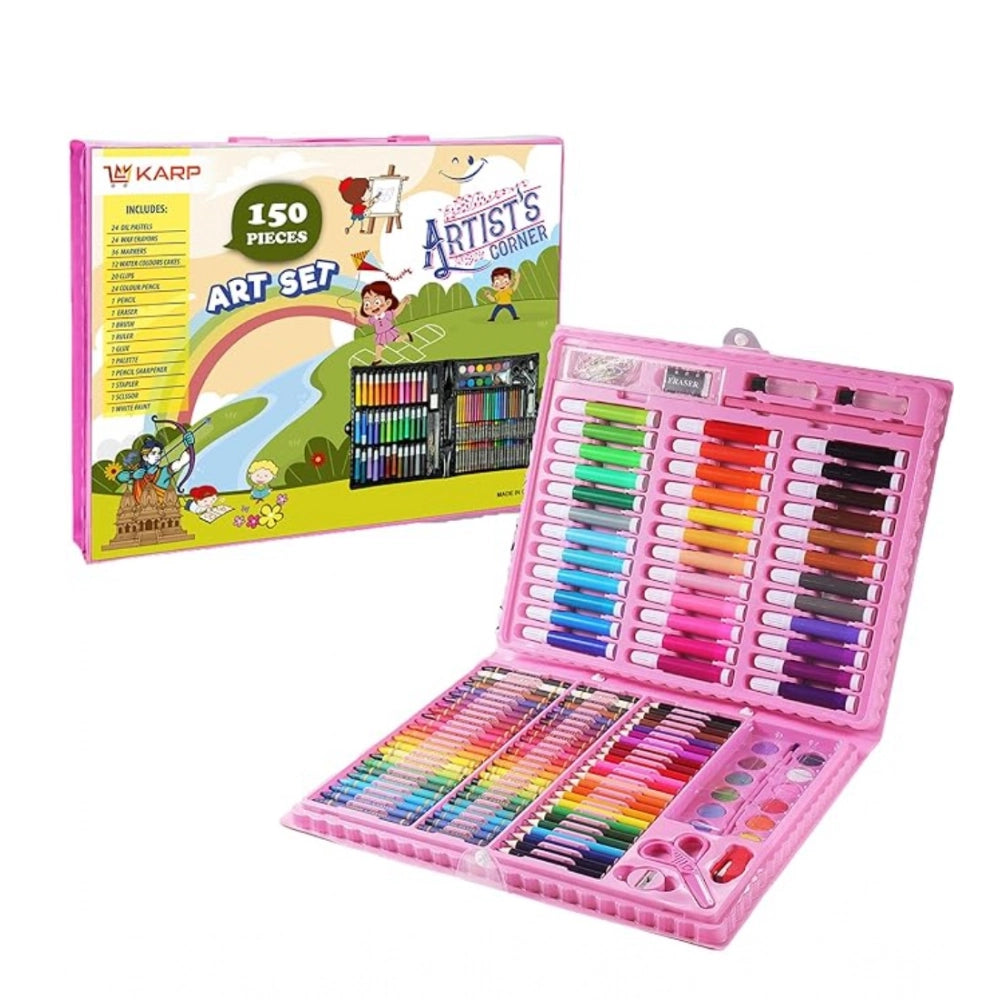 Plastic Deluxe Art Drawing Set For Kids Drawing And Painting 150Pcs Set (Multicolor)