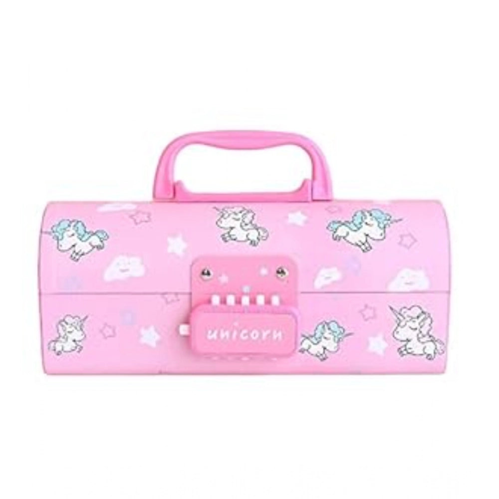 Plastic Pen, Pencil Box Suitcase Style Password Lock (Multicolor )