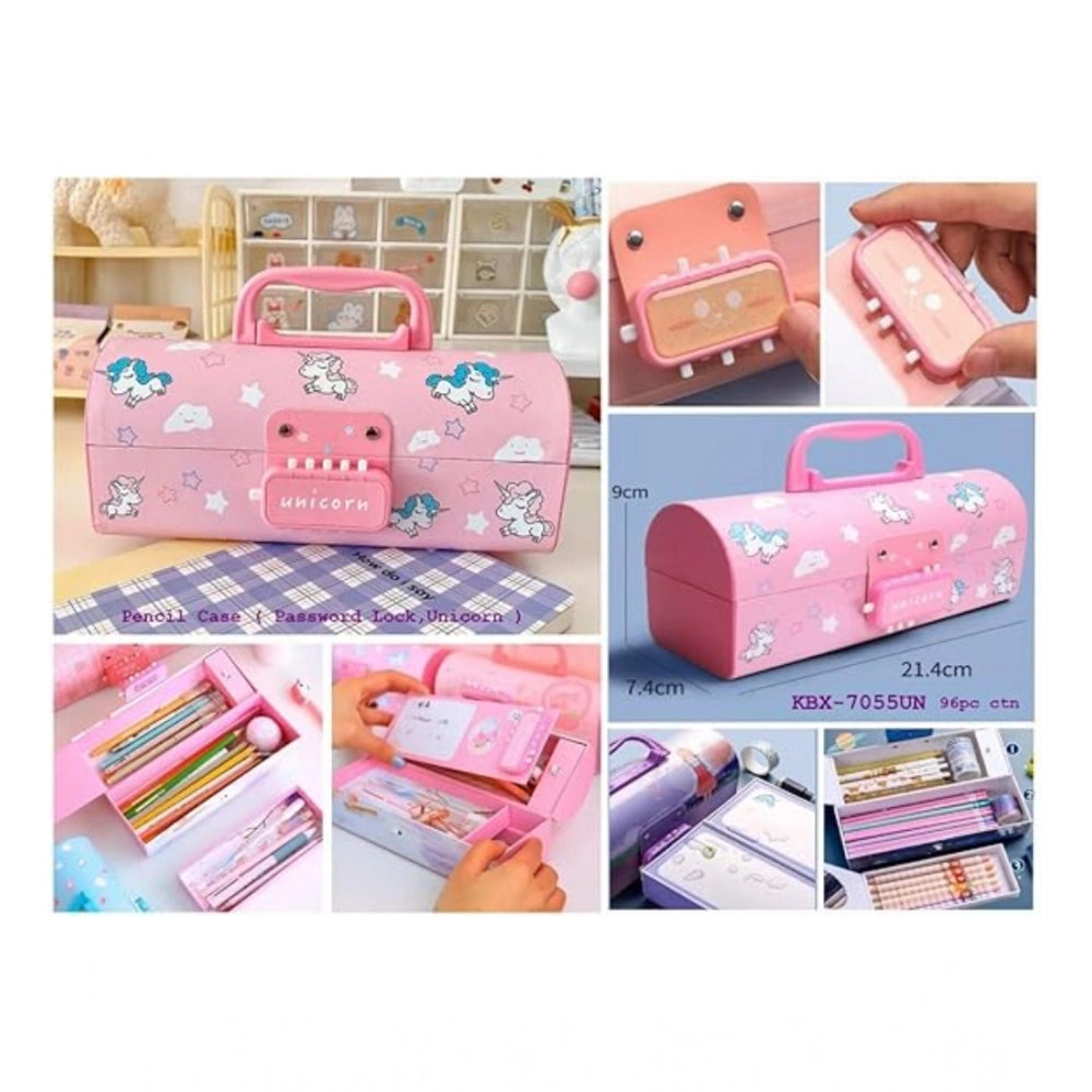 Plastic Pen, Pencil Box Suitcase Style Password Lock (Multicolor )