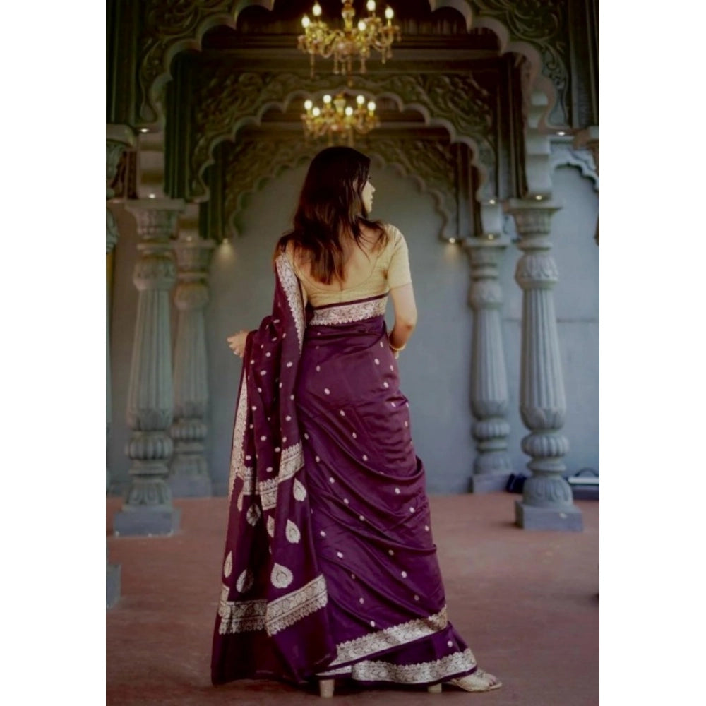 Women's Cotton  Printed Saree With Unstitched Blouse 5.5Mtr (Purple)