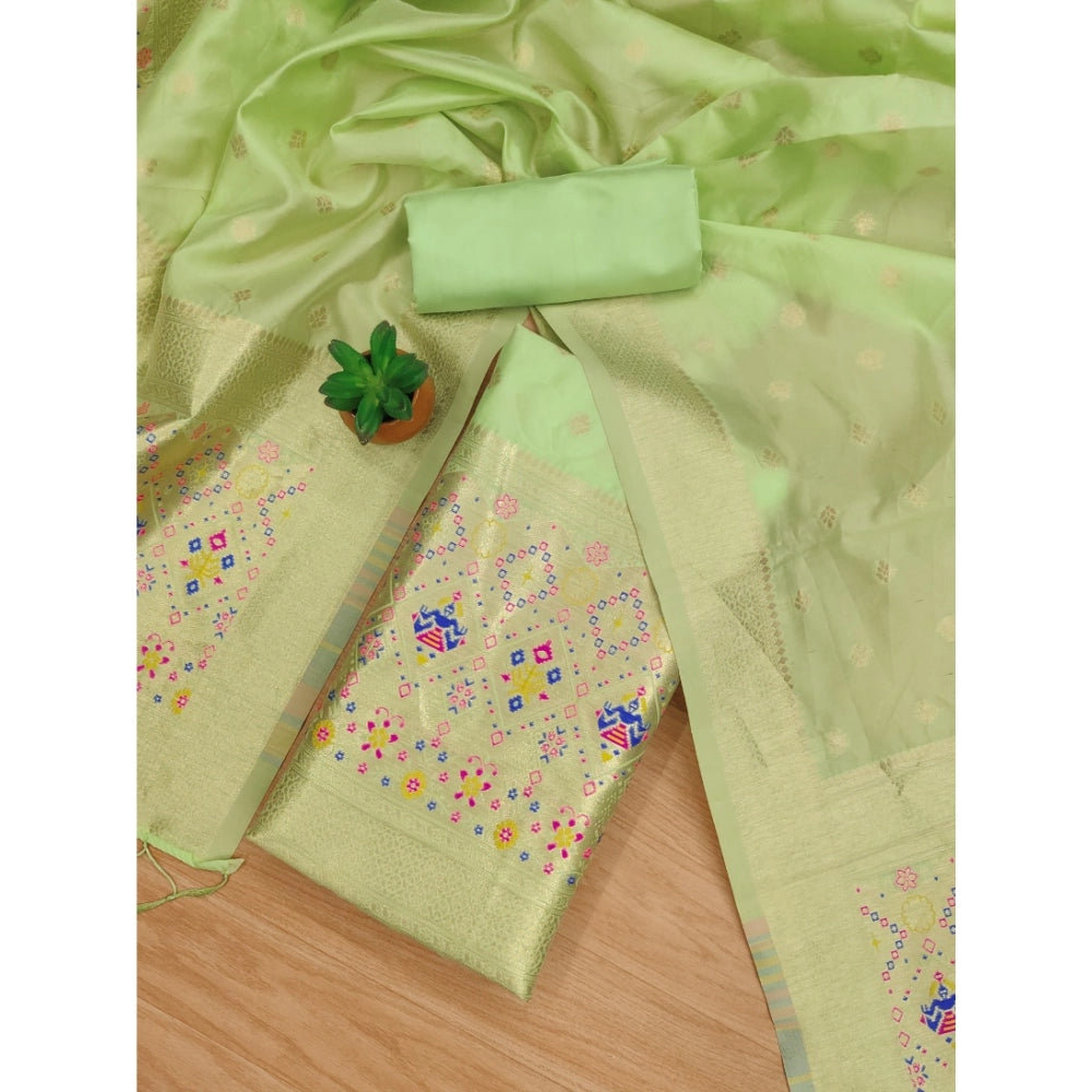 Women's Banarasi Silk Printed Unstitched Salwar Suit Material With Dupatta (Pista, 3Mtrs)