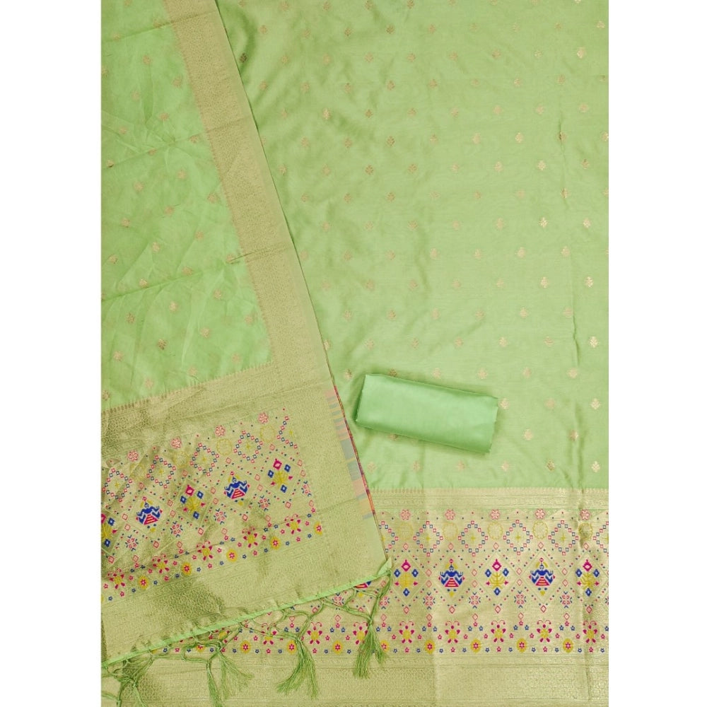 Women's Banarasi Silk Printed Unstitched Salwar Suit Material With Dupatta (Pista, 3Mtrs)