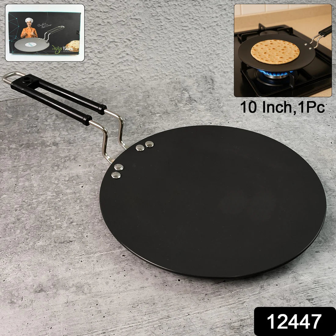 Premium Non-stick Flat Roti Tawa With Heat-resistant Handle (10 Inch  1 Pc)