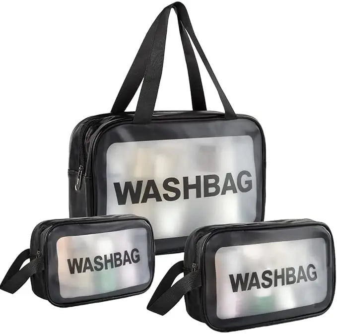 3-Piece Transparent Travel Wash Bag Set | Waterproof Cosmetic Organizer Pouch for Toiletries, Makeup & Travel Accessories