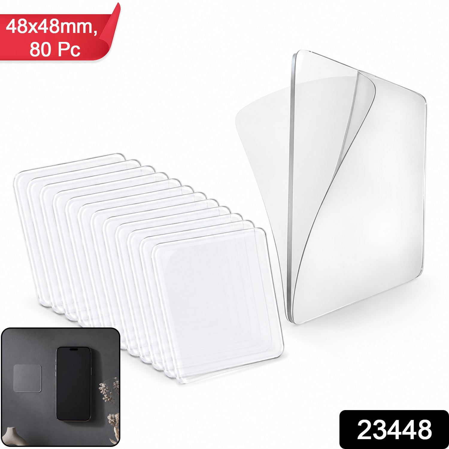 Double Side Sticker Transparent Nano Adhesive Wall Mounting Tape (48x48mm 80 Pc)