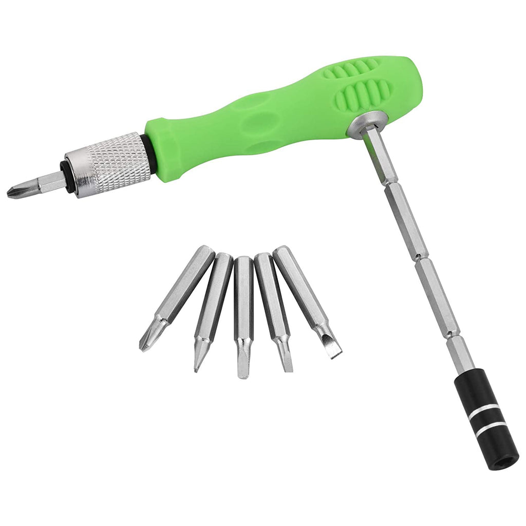Magnetic flexible rod bending to access hard-to-reach screws in a tight spot.