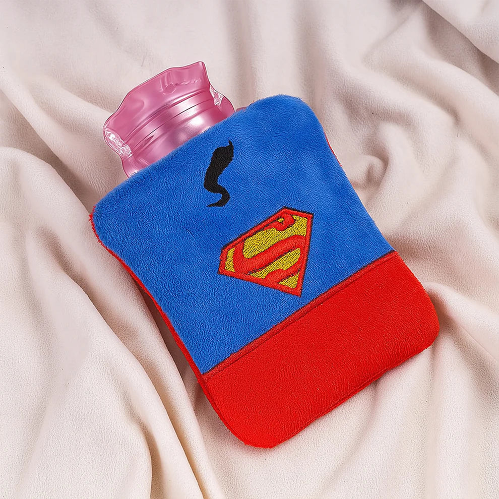 Superman Print Small Hot Water Bag With Cover For Pain Relief Neck Shoulder Pain And Hand Feet Warmer Menstrual Cramps. - 6530