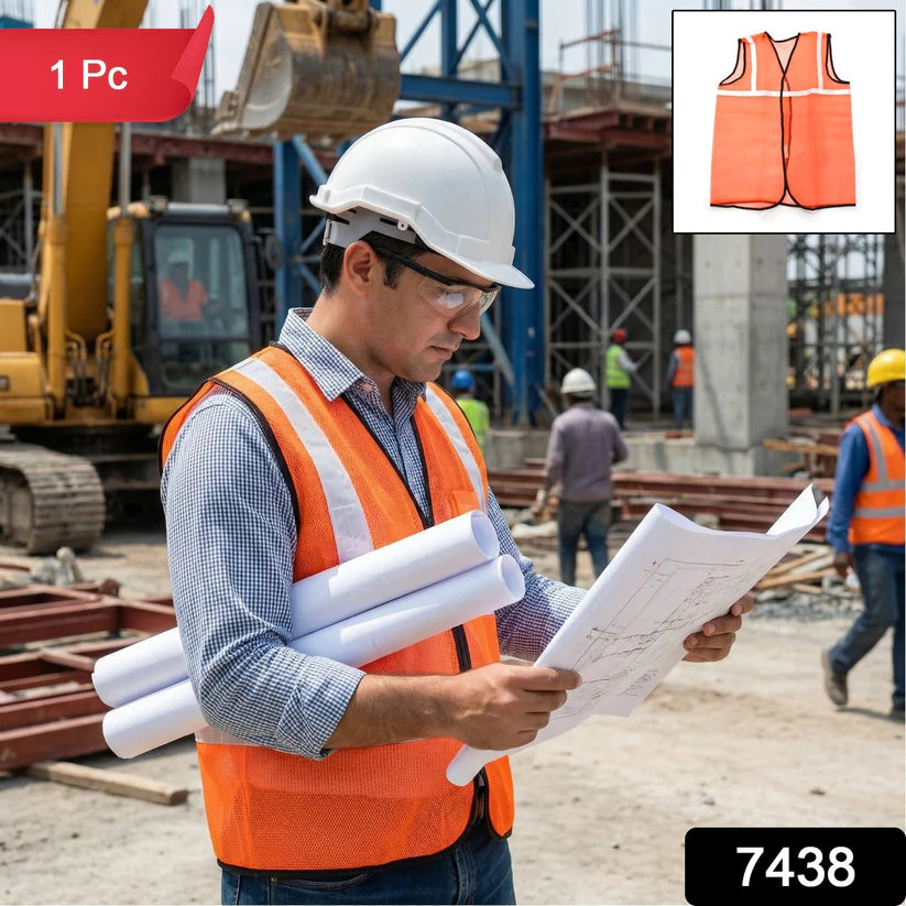 Orange Safety Jacket For Having Protection Against Accidents Usually In Construction Areas. - 7438