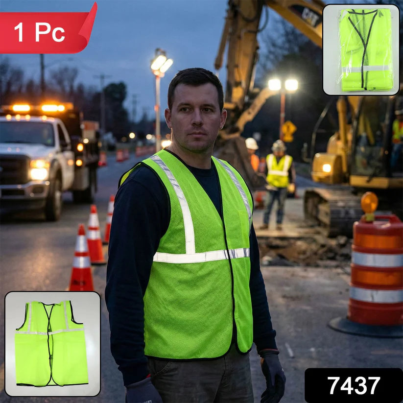 Green Safety Jacket For Having Protection Against Accidents Usually In Construction Areas. - 7437