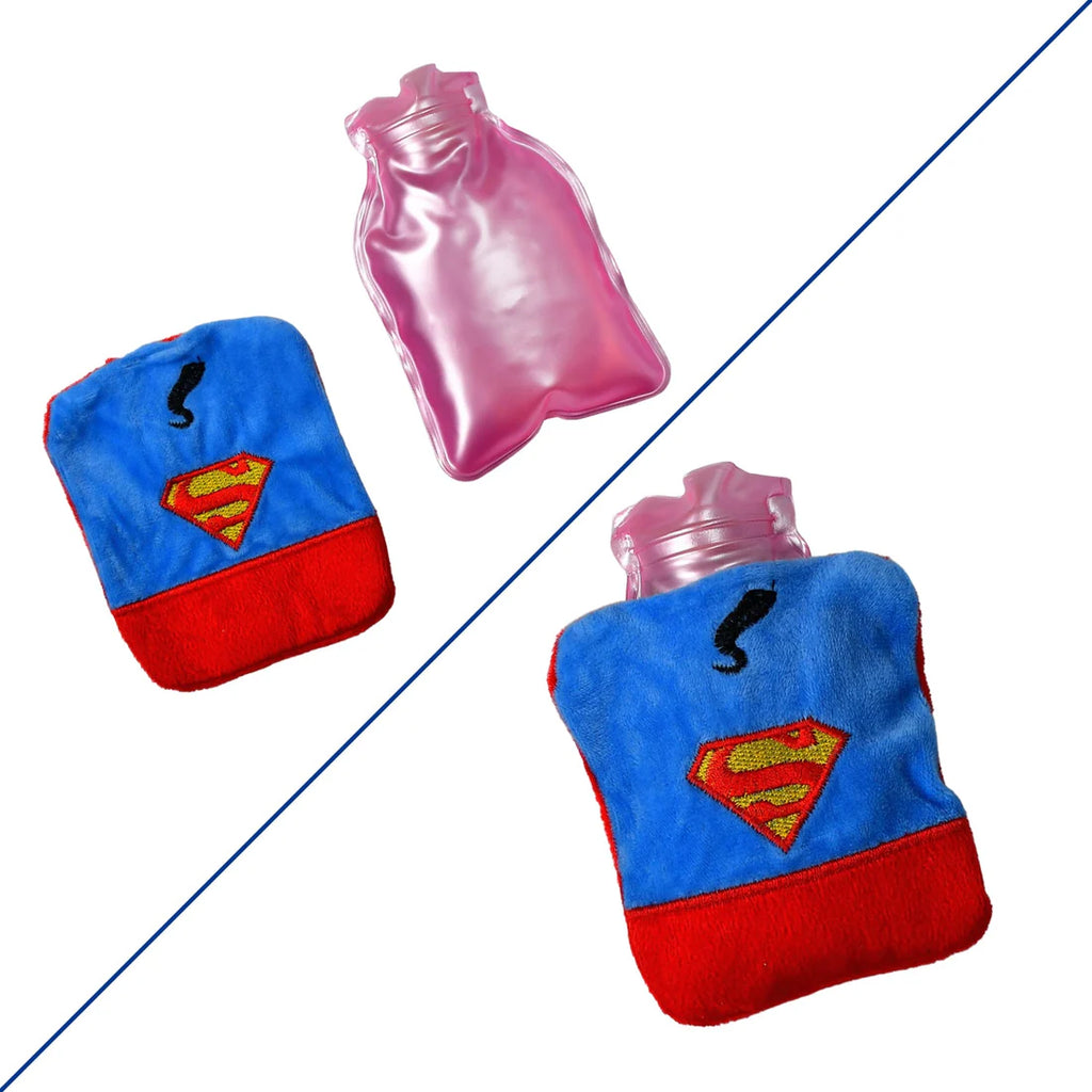 Superman Print Small Hot Water Bag With Cover For Pain Relief Neck Shoulder Pain And Hand Feet Warmer Menstrual Cramps. - 6530