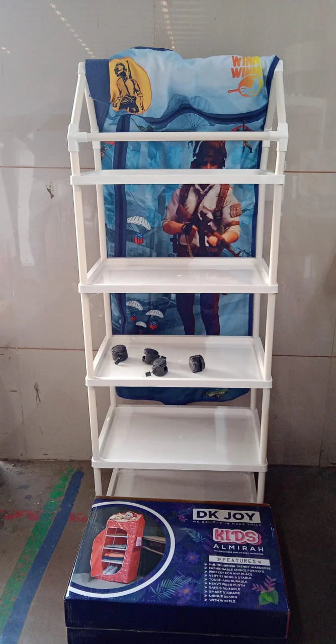 Multi Purpose Foldable Baby Wardrobe  Toy Box 5 Shelves Cartoon Printed