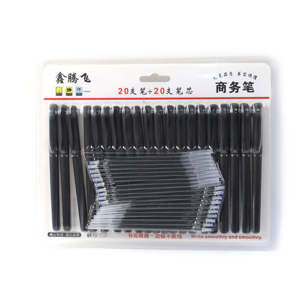 Refillable Black Marker Pen With Extra Ink Refills 20 Pieces (1 Set)
