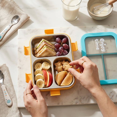 Airtight 3 Compartment Stainless Steel Lunch Box With Spoon  Fork  600ml
