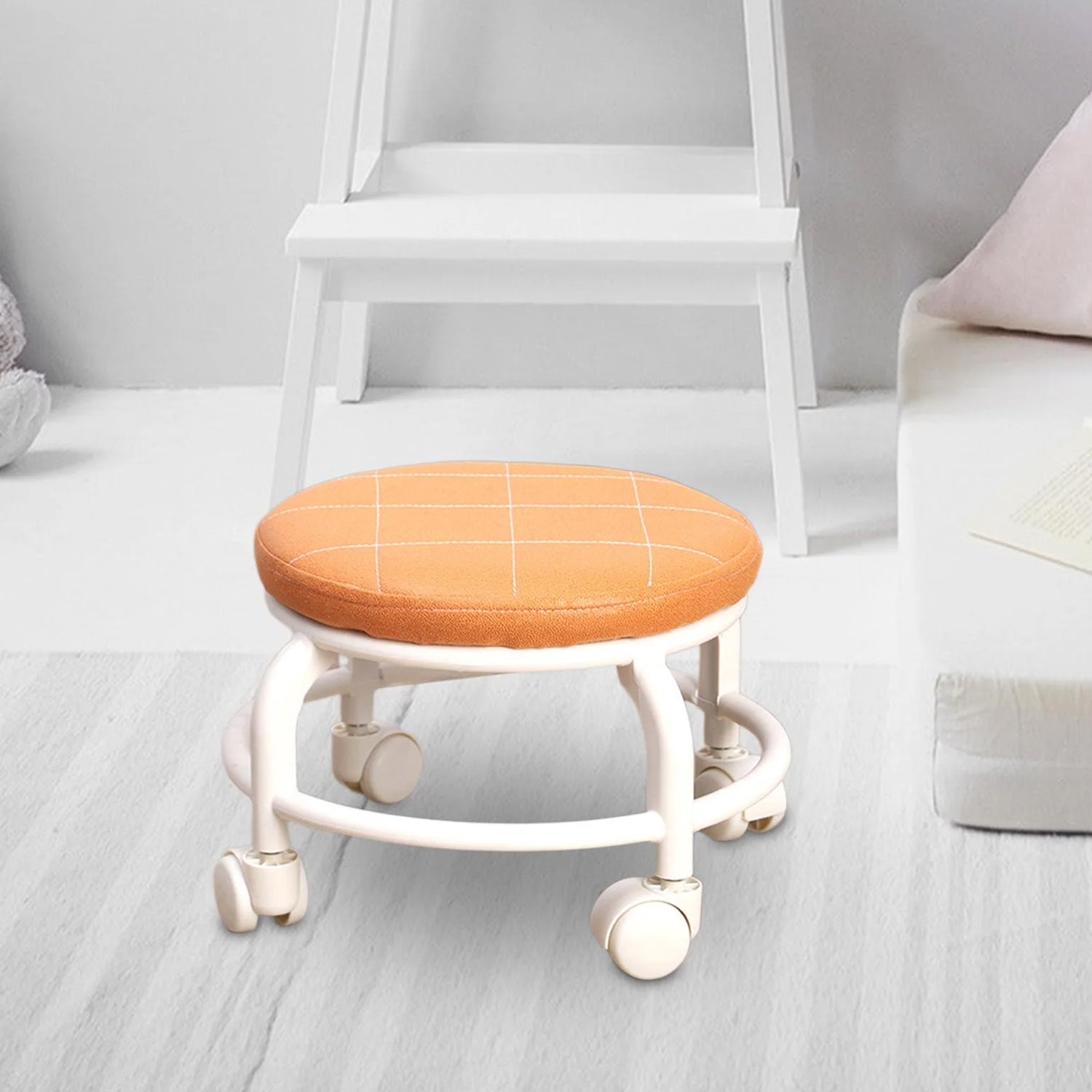 17870 Roller Seat Stool Low Height Rolling Stool Multifunctional Small Household Movable Mini Stool Pulley Wheel Stool For Garage Home Library (1 Pc)