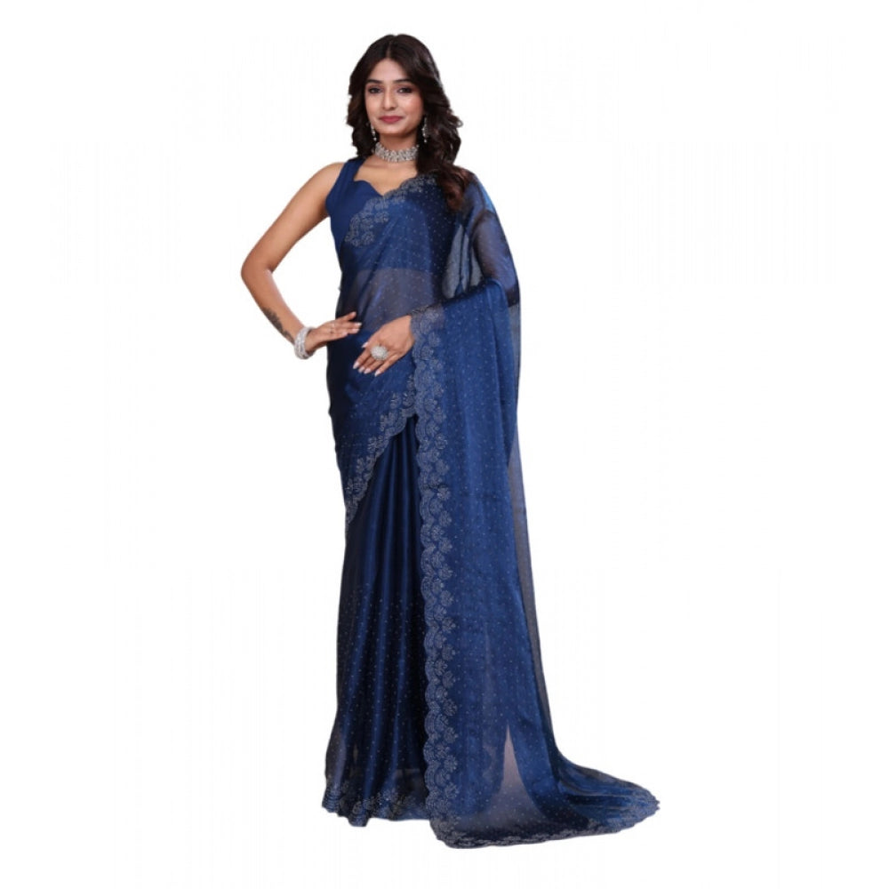 Women's Jimmy choo Embellished Bollywood Saree With Unstitched Blouse 5.5Mtr (Blue)