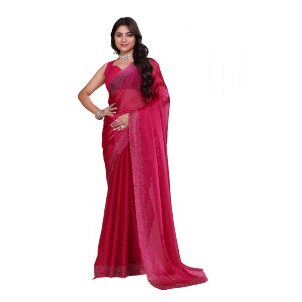 Women's Jimmy choo Embellished Bollywood Saree With Unstitched Blouse 5.5Mtr (Red)