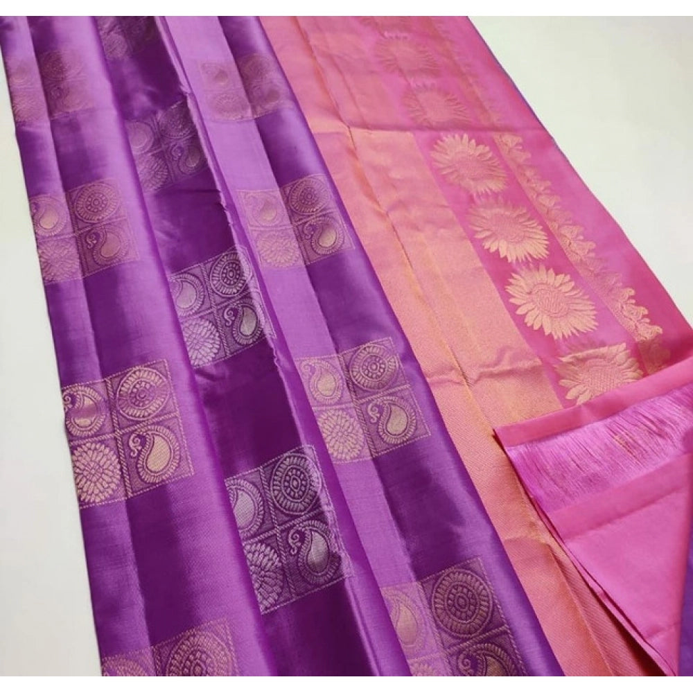 Women's Litchi silk Printed Saree With Unstitched Blouse (Magenta With pink)