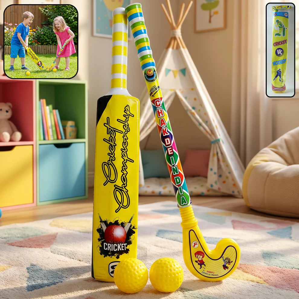 Combo Of Light Weight Plastic Bat Ball  Hockey For Kids