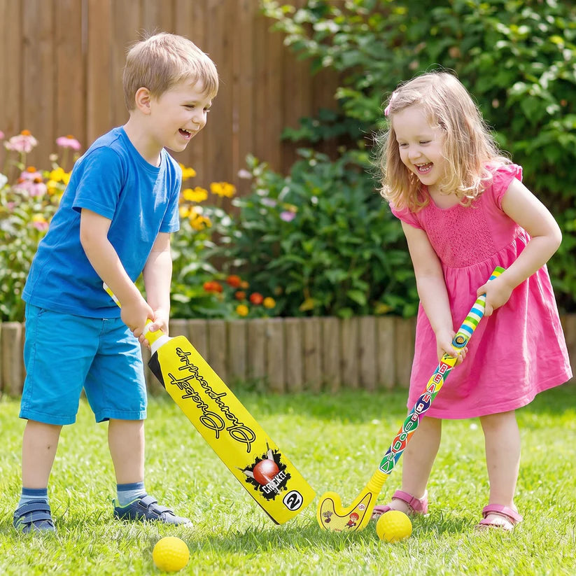 Combo Of Light Weight Plastic Bat Ball  Hockey For Kids